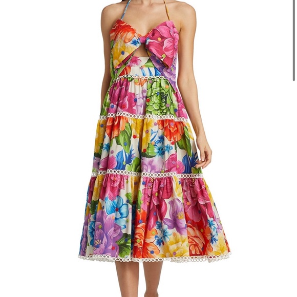 Farm Rio Rainbow Chita Floral-Print Midi Dress Size M - Picture 6 of 13
